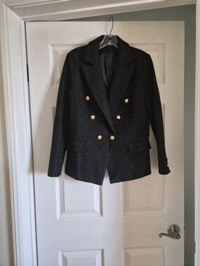 Black Double-Breasted Women's Blazer with Gold Buttons
